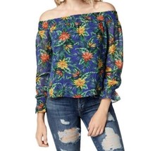 Guess Bethany Chiffon Tropical Floral Off Shoulder Flow Top Women&#39;s Shir... - £9.68 GBP