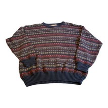 Woolrich Mens Sweater Medium 100% Cotton Striped Navy Blue Red Christmas Warm - £44.82 GBP