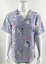 Disney 101 Dalmatians Nursing Scrub Top Size M Blue Checkered Uniform Womens - £23.81 GBP