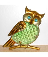 Brushed Metal &amp; Green Glass Owl Yard Decoration - Ornament, Art, Birds - £13.30 GBP