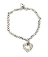 Swarovski Bracelet Signed Crystal Heart Silver Tone Chain Link Charm - €33,86 EUR