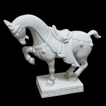 OMC Chinese War Horse Greek Key Base Ceramic Statue Mid Century Modern - $23.99