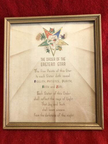 Primary image for Vintage 1950’s The Order of The Eastern Star Sister Poem Print Framed