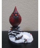 6&quot; Cardinal On Pinecone Tealight Votive Candle Holder - $10.93