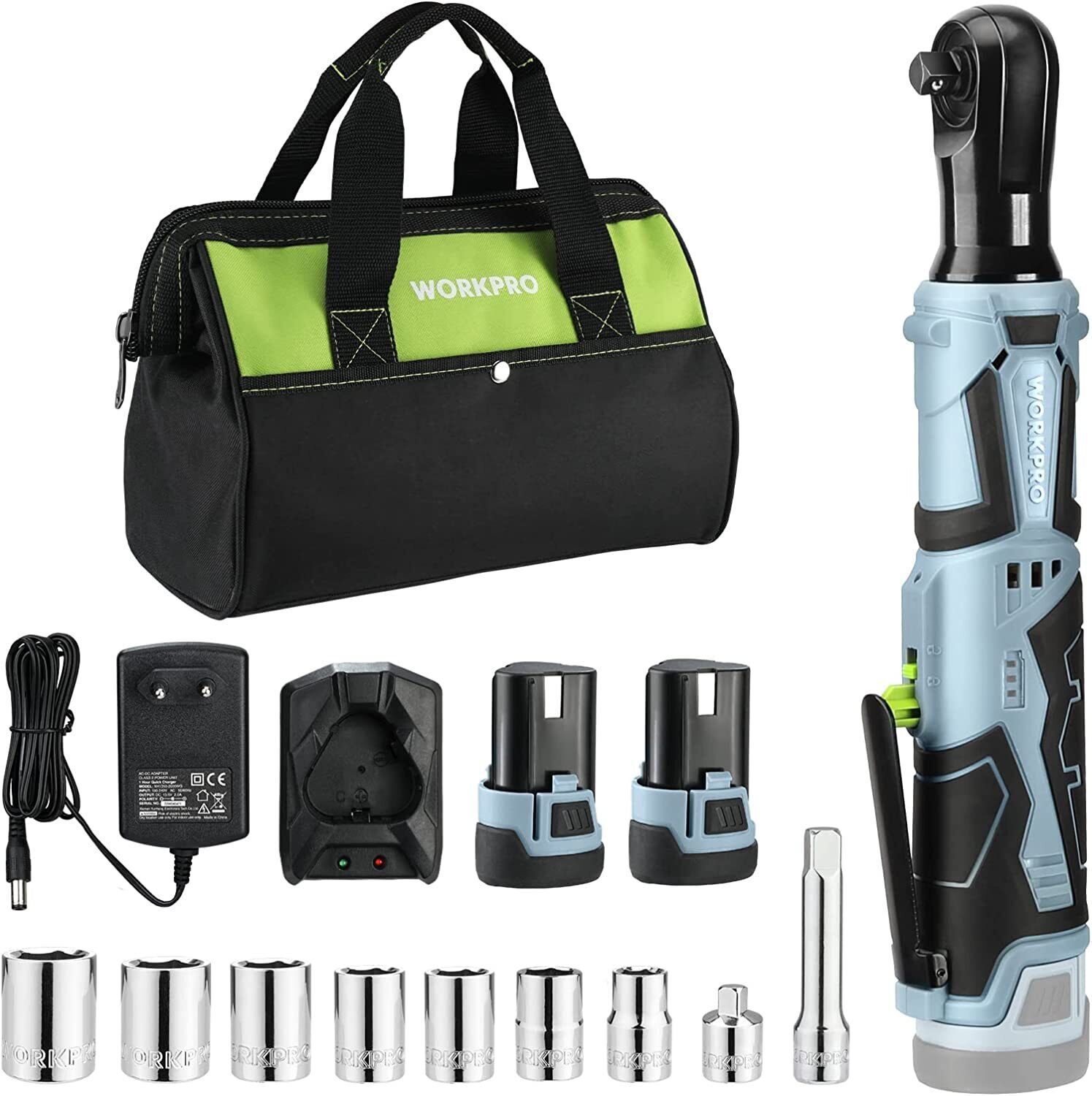 WORKPRO Cordless Electric Ratchet Wrench 3/8" 12V 40 Ft-lbs Ratchet Wrench Kits - £81.22 GBP