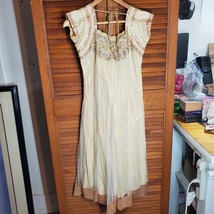 VTG Cream Colored Jewel Encrusted Dress USED - £18.89 GBP