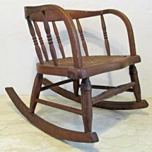 Antique Oak Curved Back Hand Woven Cane Seat Children's Rocking Chair - $226.71