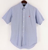 Ralph Lauren Shirt Mens Medium Classic Fit Blue White Seersucker Cotton VTG - £27.67 GBP