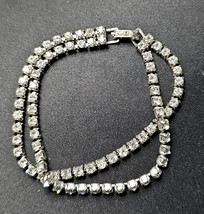 VTG Clear Rhinestone Tennis Bracelet Silver Tone Prong Set 7&quot; Fold Over ... - $25.48