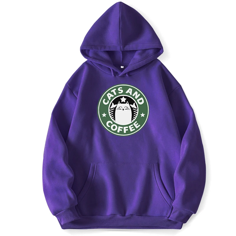 Funny Cat And Coffee Logo Hoodie Hoodies s For Men Oversize Pullovers Jumper Poc - £142.74 GBP