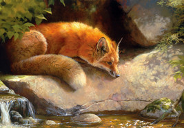 FRAMED CANVAS Art print giclee  Red fox dragonfly wildlife nature beauty pond - £30.57 GBP+