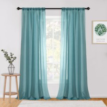 Mysky Home Crushed Voile Sheer Curtains For Living Room Rod Pocket, Teal). - £31.32 GBP