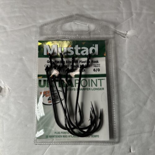 5 Mustad Grip-Pin Big Bite Soft Plastic Hooks 2X long G398708NP-BN Size 6/0 - $6.99