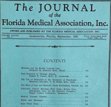 Florida Medical Association Journal 1941 WW2 Era Antique Magazine V28 No3 E48 - £31.38 GBP