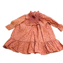 Polly Flinders Smocked Party Dress T3 Vtg Little Girls Pale Orange Floral Ruffle - £27.69 GBP