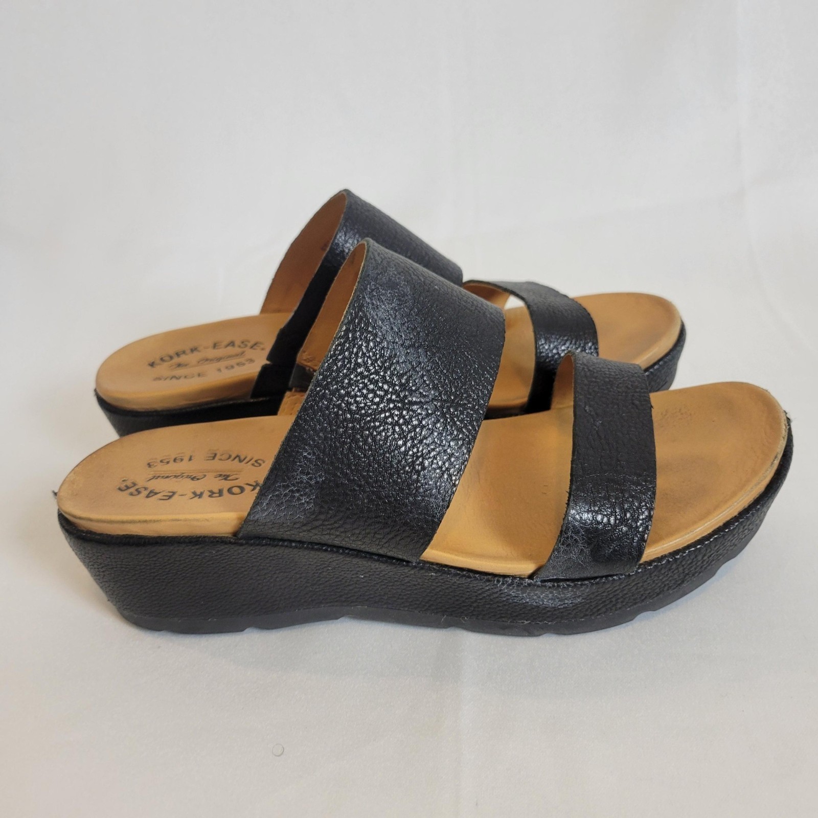 Kork Ease Kane Wedge Sandals 8M Black Pebbled Leather Strappy Slip On K50203 Item image 2