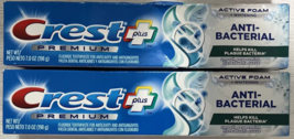 Lot of 2 Crest Plus Premium Anti-Bacterial Toothpaste Active Foam Whiten... - £13.57 GBP