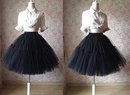Black A-line Tulle Skirt Outfit Women Custom Plus Size Puffy Tutu Midi Skirt image 5