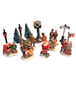 14 Piece Set Christmas Village Working People Figurines Santa Trees Ice ... - £29.41 GBP