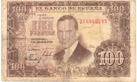 1953 Spain El Banco De Espana 100 Cien Pesetas #2V6866545 - £11.95 GBP