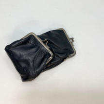 Vintage Black Leather Cigarette Lighter Coin Purse Kiss Latch Zip Patchwork Moto - £12.43 GBP