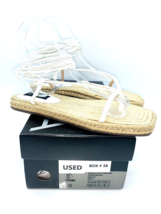 AQUA Ankle Tie Thong Espadrille Sandals - White Leather, US 6B *used* - £23.77 GBP