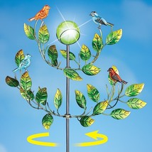 Solar Kinetic Wind Spinner 2 Tier Song Bird Leaves Stake Garden Yard Home Decor - £19.60 GBP