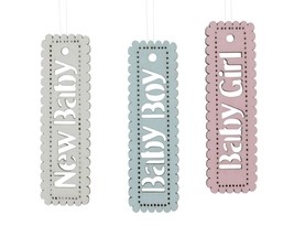 Gisela Graham Pastel Wood Laser Cut Baby Gift Tag Boy Girl New Baby (Girl) - £1.94 GBP