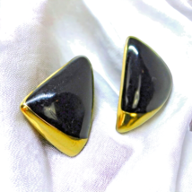Vintage Monet Black Earrings Geometric Triangle Shaped Fashion Costume Gold Tone - £9.27 GBP
