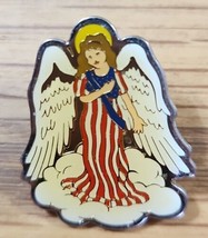 Vintage 90s Angel Wearing US Flag Gold Tone Enamel Lapel Hat Pin Lady Liberty - £6.92 GBP