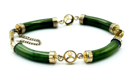 Retro Vintage Nephrite Gold Tone Asian Chinese Bracelet - £23.23 GBP