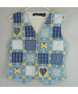 Vintage Eagle&#39;s Eye Embroidered Floral Butterfly Yellow &amp; Blue Vest Size... - $24.24