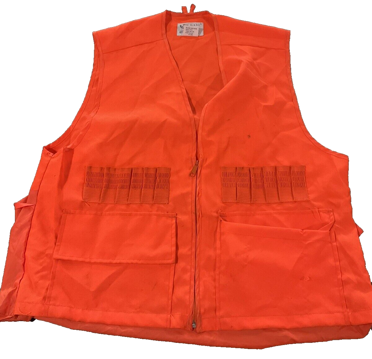 Vintage Duck Bay Hunting Vest Men&#39;s Large Orange Pockets Outdoor Polyest... - $14.84