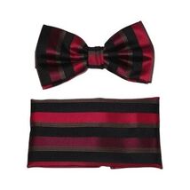 Men's Fancy Bow Tie/Hankie Set By J.Valintin Silky Satin JVBT-25 Black/Red image 3
