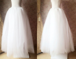 Fluffy White Tulle Maxi Skirt Women Plus Size Tutu Skirt Petticoat for Wedding image 2