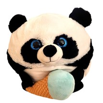 HugFun Round Panda Stuffed Plush 10&quot; Tall Ice Cream Cone Glitter Eyes 30&quot; Around - £9.51 GBP