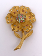 Vintage Weiss Gold Tone Flower Brooch Pin With Blue Pink Pastel Rhinestones - £47.24 GBP