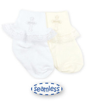 Jefferies Socks Baby Girls Lace Cross Baptism Christening Communion Cuff... - $10.99