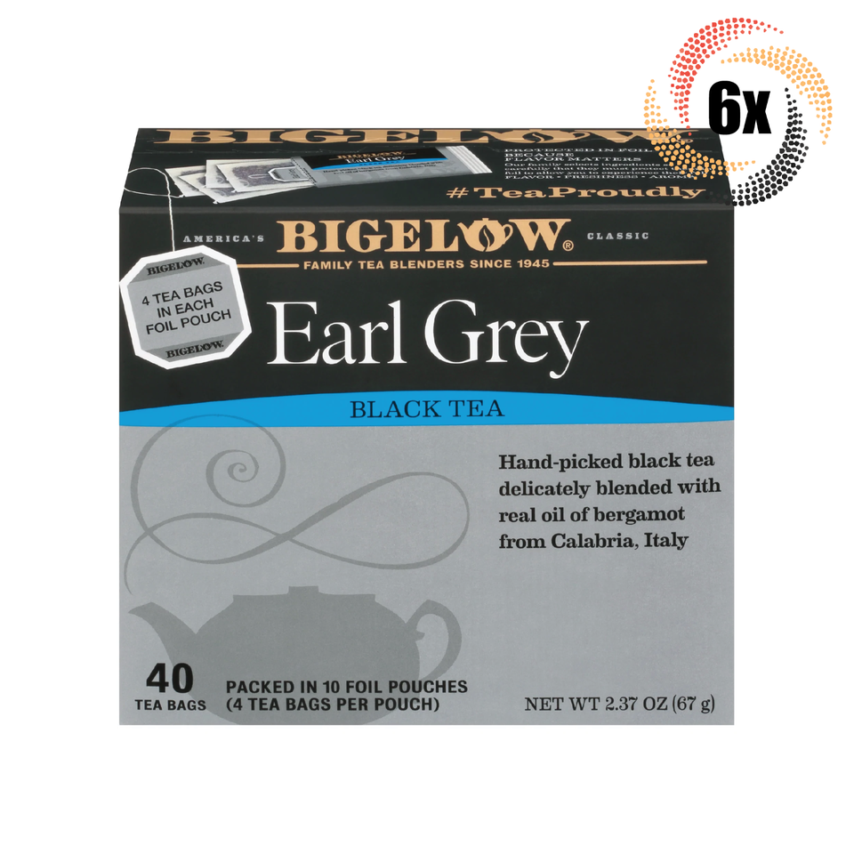 6x Boxes Bigelow Earl Grey Natural Black Tea | 40 Tea Bags Per Box | 2.37oz - £34.65 GBP