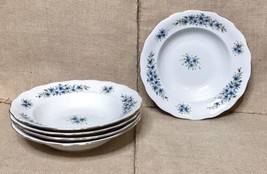 Vintage Favolina China Candia Soup Bowl Set Of 5 Blue Flowers Made In Po... - $49.50