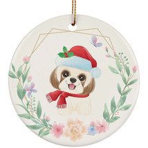 Cute Baby Shih Tzu Dog Lover Ornament Wreath Christmas Gift Pine Tree Home Decor - £11.78 GBP