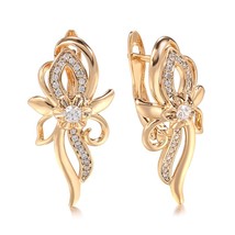 Luxury 585 Rose Gold Crystal Flower Earrings for Women Micro-wax Inlay Natural Z - £10.36 GBP