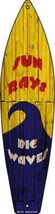 Sun Rays Big Waves Metal Novelty Surfboard Sign 17&quot; x 4.5&quot; Decor - $11.95