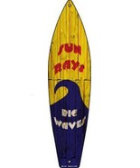 Sun Rays Big Waves Metal Novelty Surfboard Sign 17&quot; x 4.5&quot; Decor - £9.58 GBP