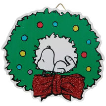 Ruz Snoopy Wreath Mini Wood Wall Decor/Christmas Ornament - $16.82