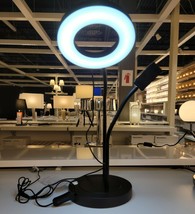 Ikea LANESPELARE Ring Selfie Lamp 24&quot;  w/ Phone Holder Dimmable Adjustable Black - £60.12 GBP