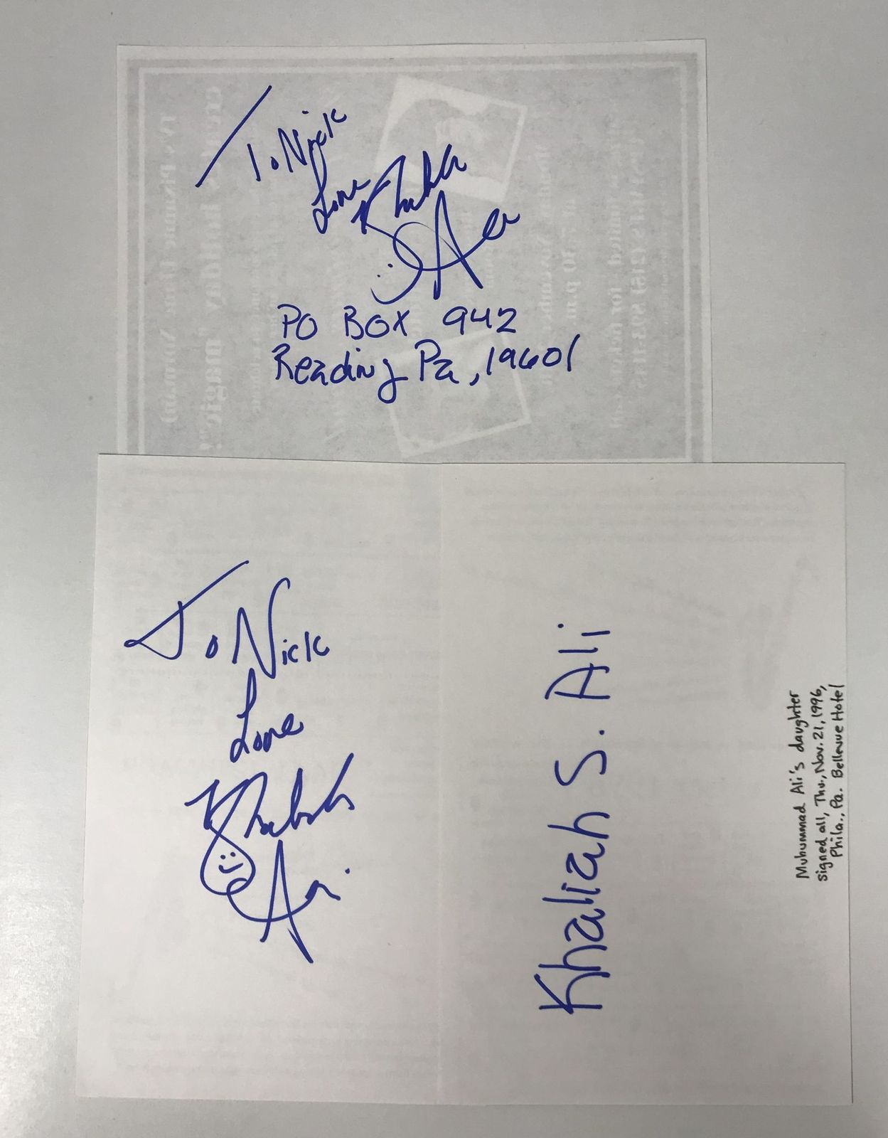 Khaliah Ali Autographed Signed Lot of Two Signatures - Muhammad Ali&#39;s Da... - $17.50