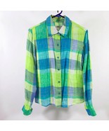 Coldwater Creek Linen Blend Plaid Multi Color Women&#39;s Long Sleeve Blouse... - $352.09 MXN