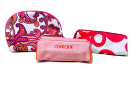 Clinique 3 Set Cosmetic Toiletry Travel Bags Pouches Paisley Abstract &amp; Canvas - £9.55 GBP