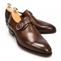 Handmade mens oxfords brown leather monk shoes  men brown leather dress shoes thumb200